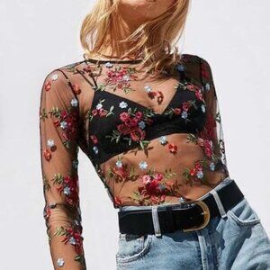 Urban Outfitters Kimchi Blue embroidered floral mesh top Size Medium